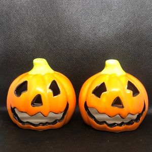 🎃 Halloween Pumpkin Decorations Jack-O’-Lanterns Tea Lights Candles NWT 🎃 2 PC